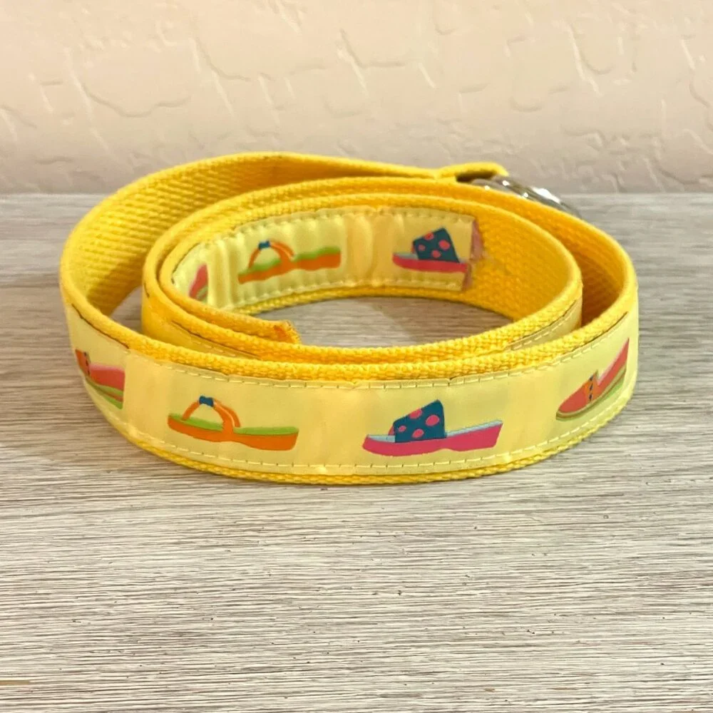 Liz Claiborne Belt Yellow Sandals Shoes Cloth Silver Loop Buckle Small Medium